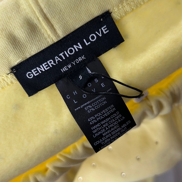 🆕Generation Love Aria Crystal Lemon Yellow Terry Shorts Choose Love New York - Picture 6 of 8